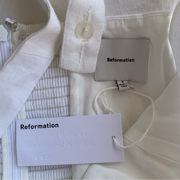NWT Reformation Delia Linen Sleeveless Bubble Hem Mini Dress White - Picture 10 of 14